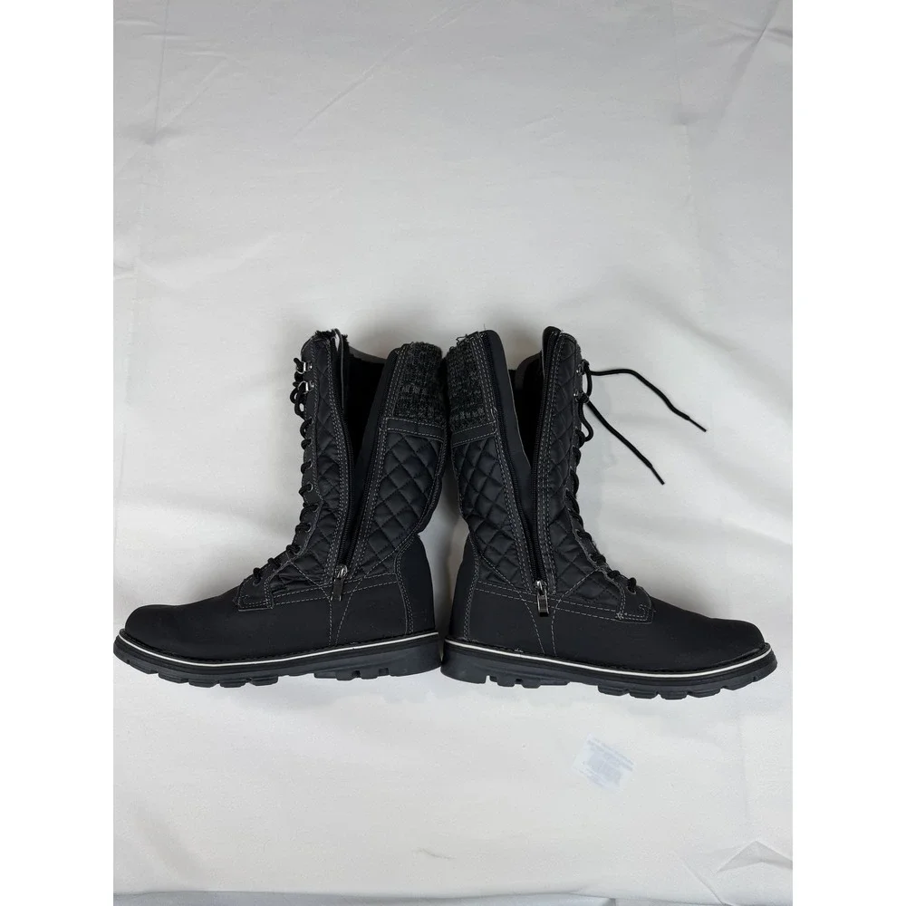 Polar Black Quilted Winter Boots Lace Up Side Zip Faux Fur Trim Womens 10 EU 41